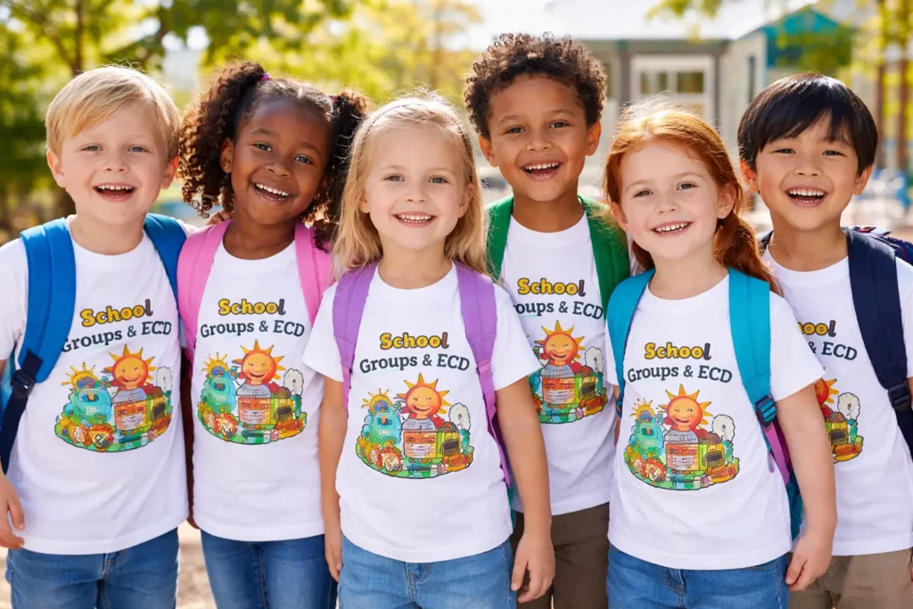 Children wearing matching T-shirts